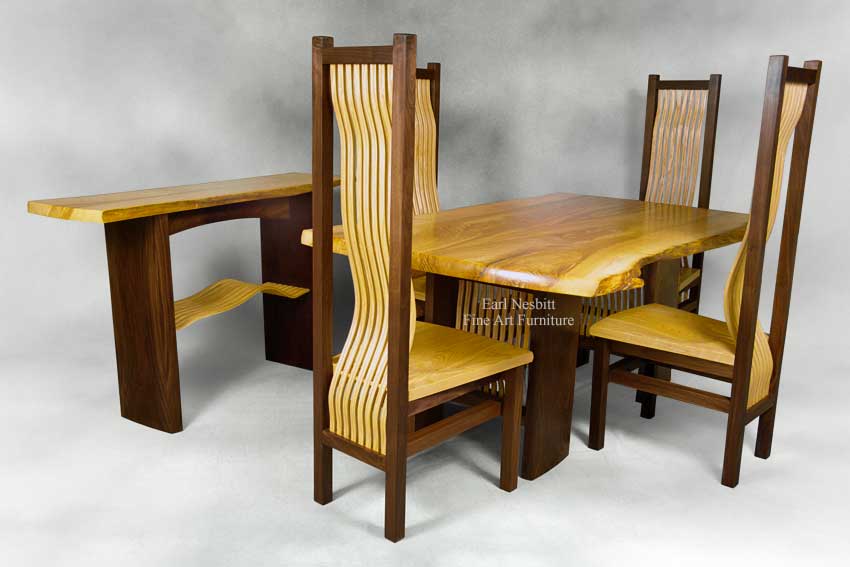 live edge ash walnut dining set